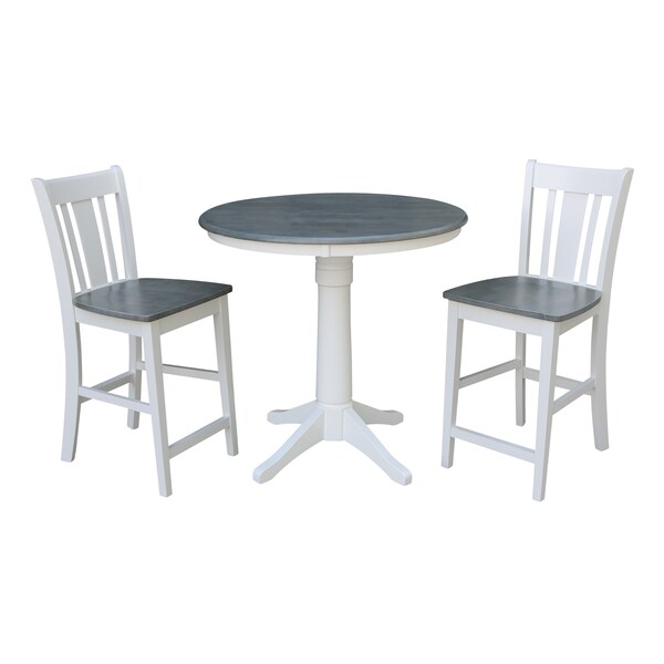 International Concepts Round 36 in Rd Ped Gathering Ht Table, 2 San Remo Stools, White/Heather Gray, 36 in W, 36 in L, Wood K05-36RT-27B-S102-2 - main